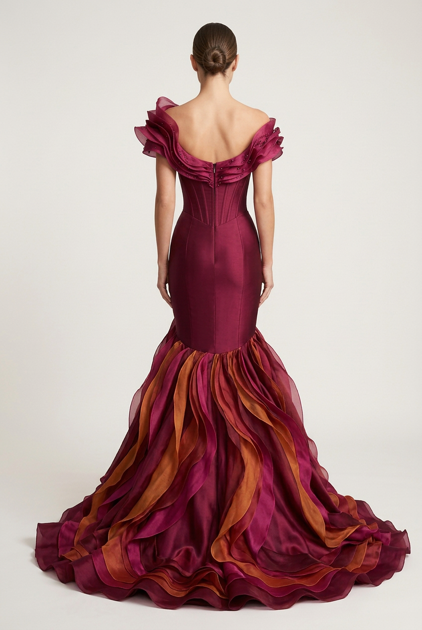 Back view of the floral-inspired couture gown