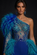 Blue Aqua Feather Jumpsuit - Close Up