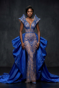 Blue Crystal Pageant Gown with Blue Taffeta Overskirt