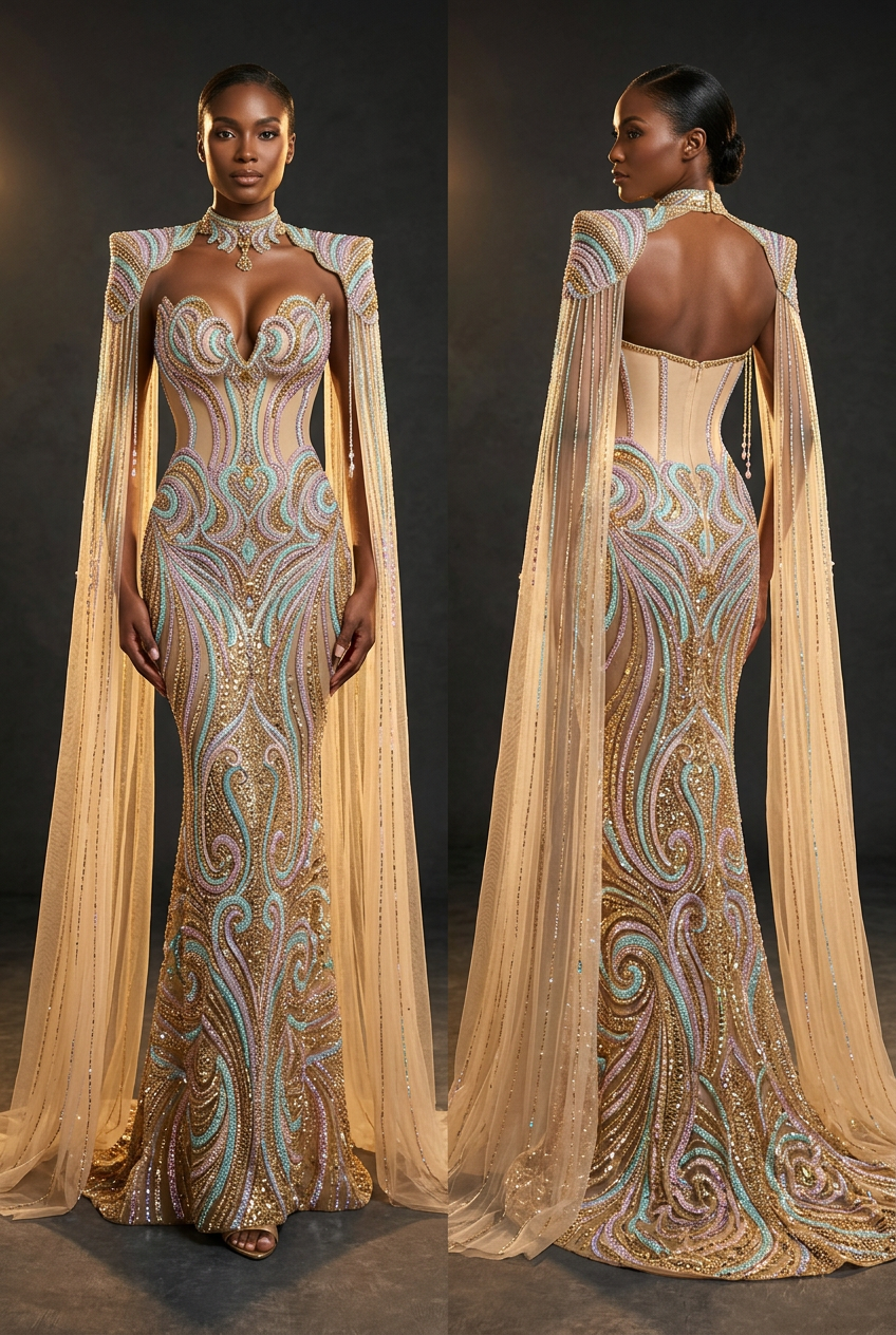 Combined crystal pageant gown concept
