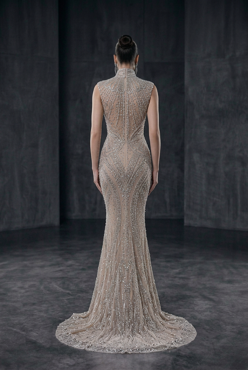 Crystal Nude Pageant Gown - Back, No Cape