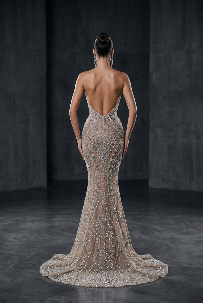Crystal Nude Pageant Gown - Back