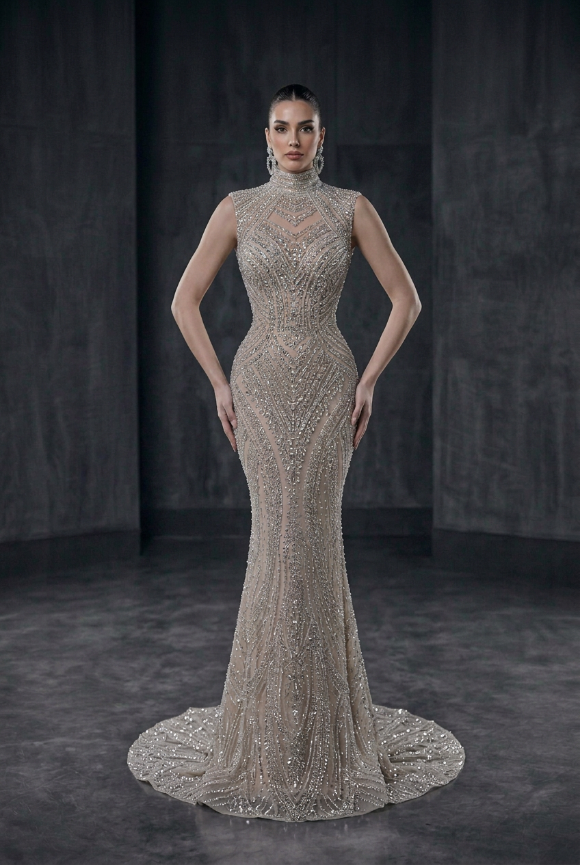 Crystal Nude Pageant Gown - Front, No Cape