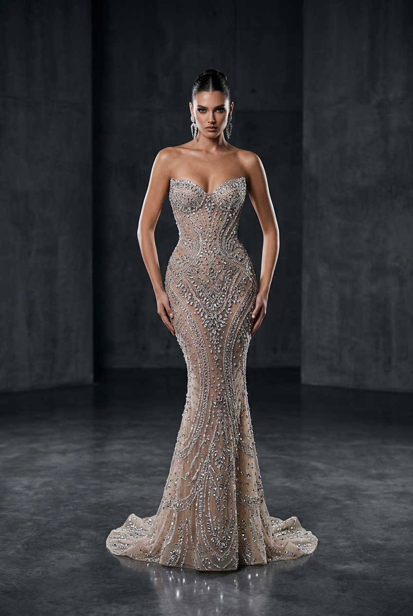 Crystal Nude Pageant Gown - Front