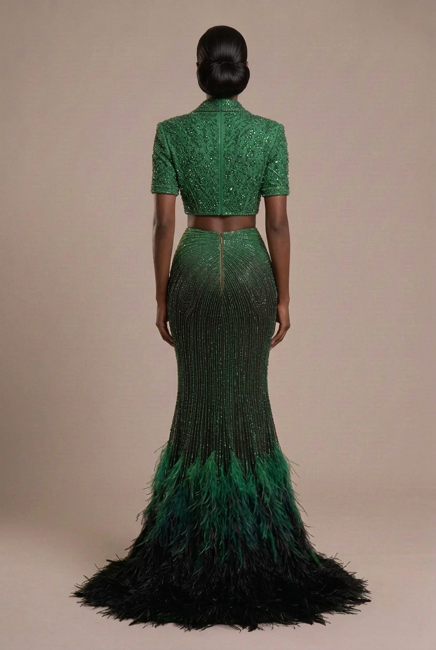 Emerald Blazer Crop Set - Covered Back
