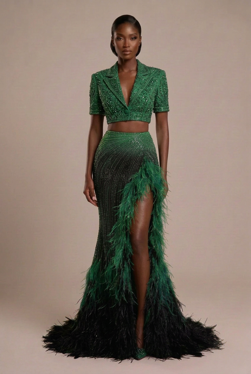 Emerald Blazer Crop Set - Front
