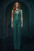 Emerald Green Crystal Jumpsuit - Front