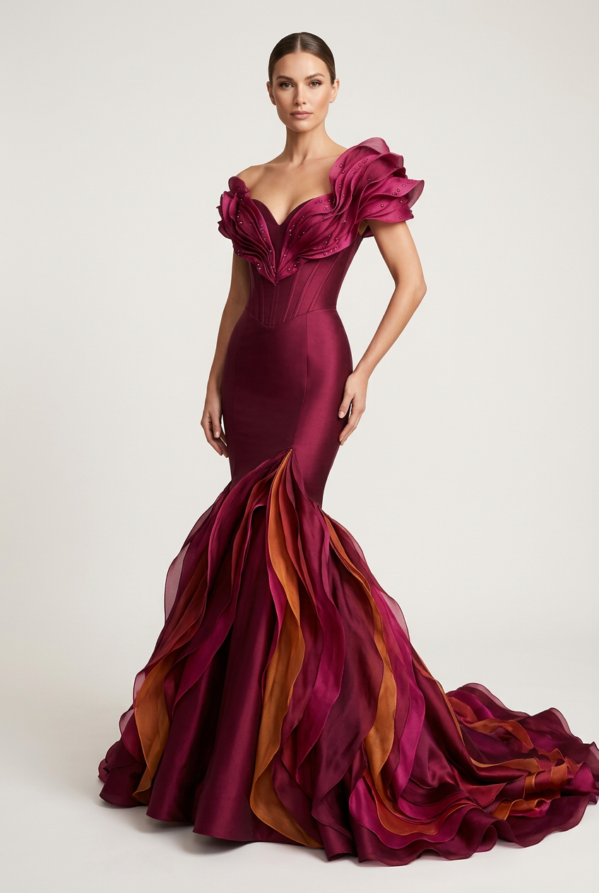Floral-inspired pageant couture red-carpet gown