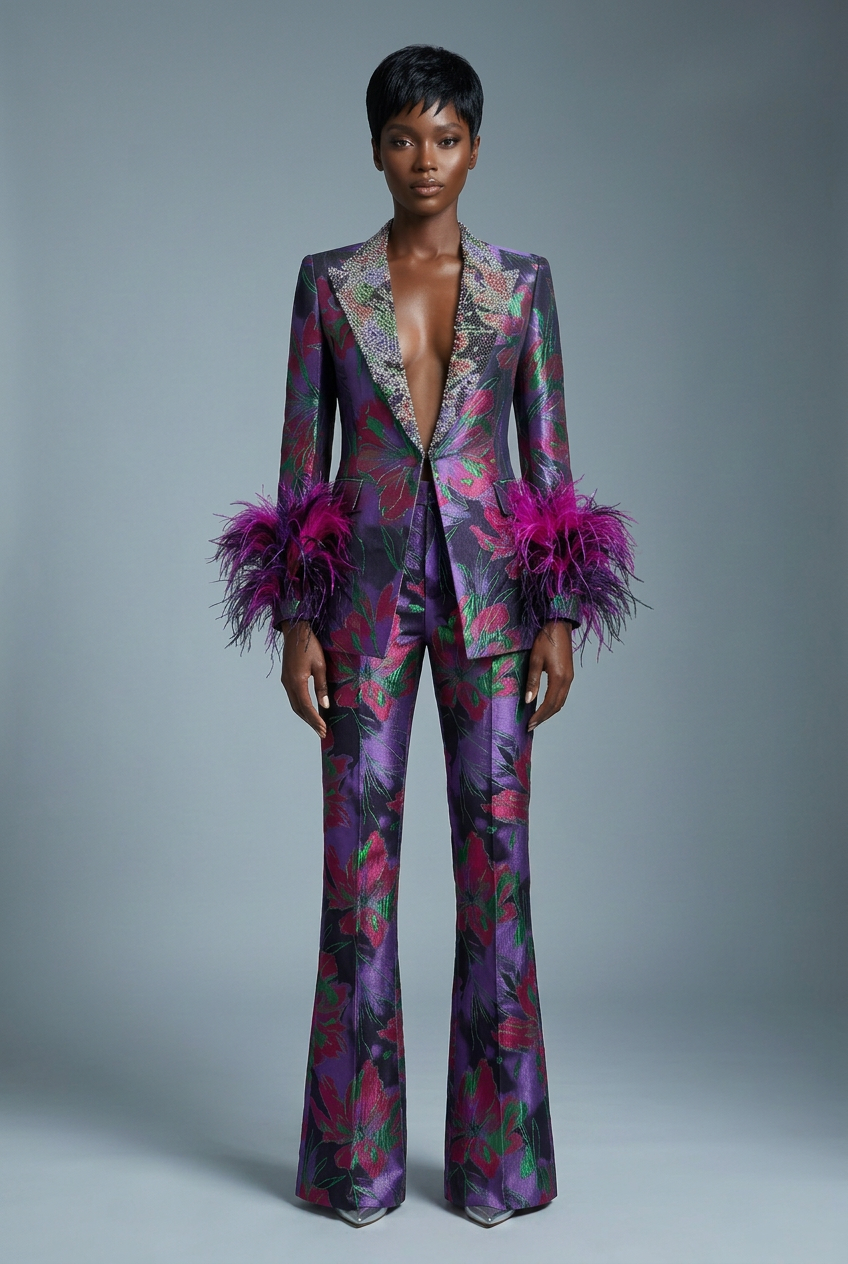 Floral Jacquard Suit - Light Skin Pixie Front