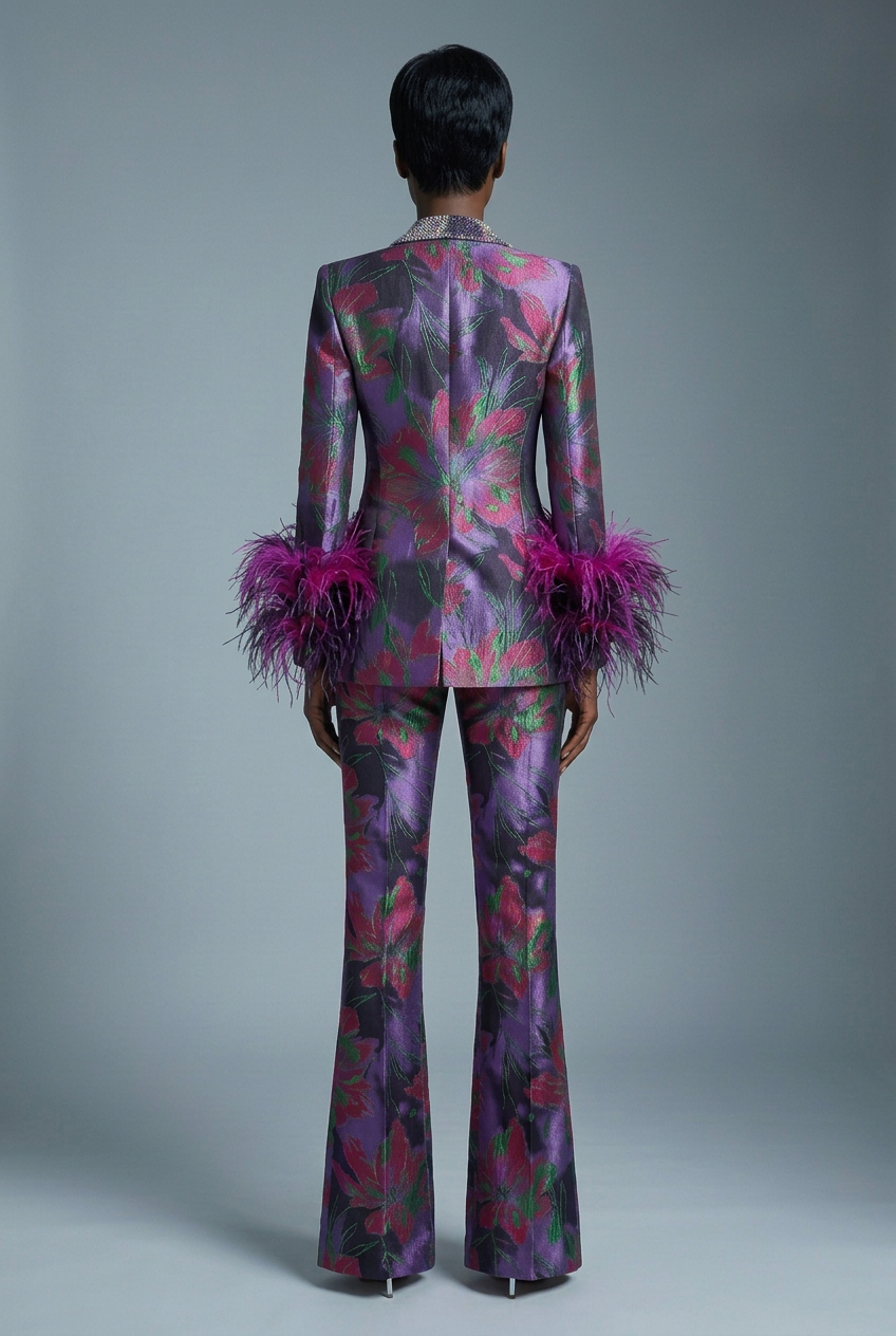 Floral Jacquard Suit - Pixie Cut Back View