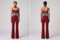 Front and back views with fully red crystal-beaded trousers