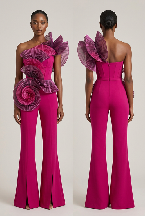 Fuchsia pleated couture jumpsuit concept