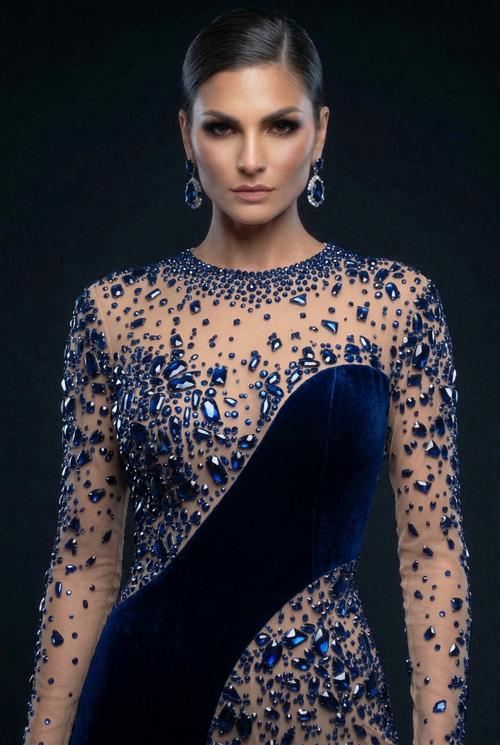 Navy Crystal Jumpsuit - Close Up
