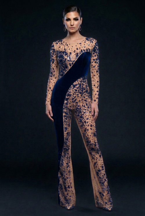 Navy Crystal Jumpsuit - Front