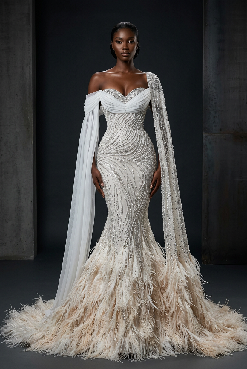 Nude White Combined Gown - Front