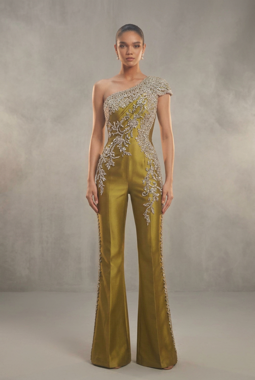 Olive Crystal Jumpsuit - Light Moody Front