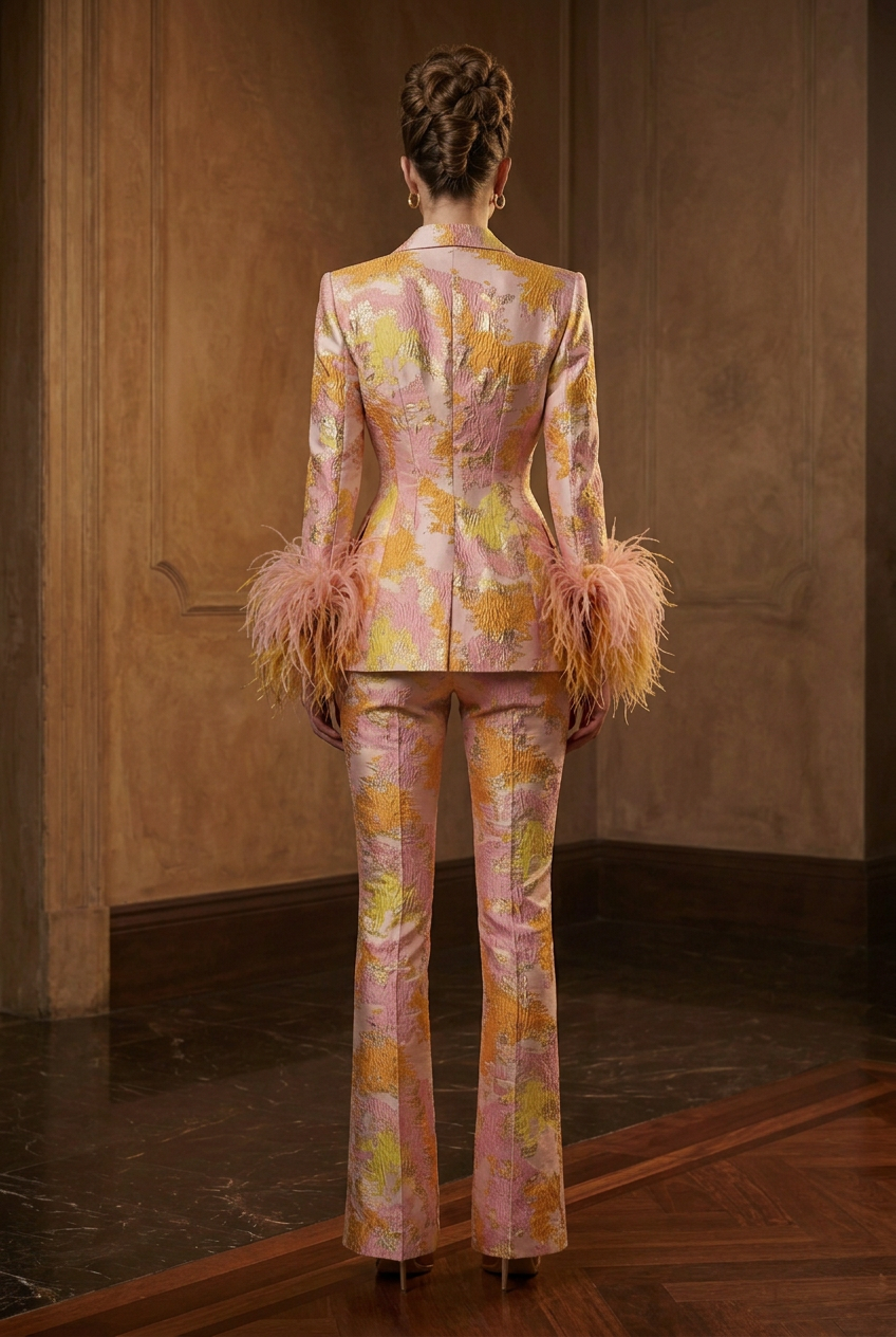 Pastel Brocade Suit - Back Matched Hairstyle