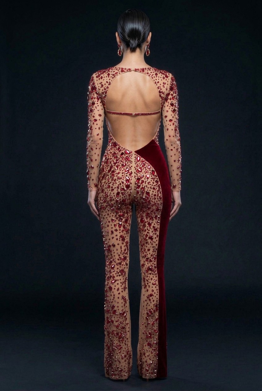 Red Crystal Jumpsuit - Back View