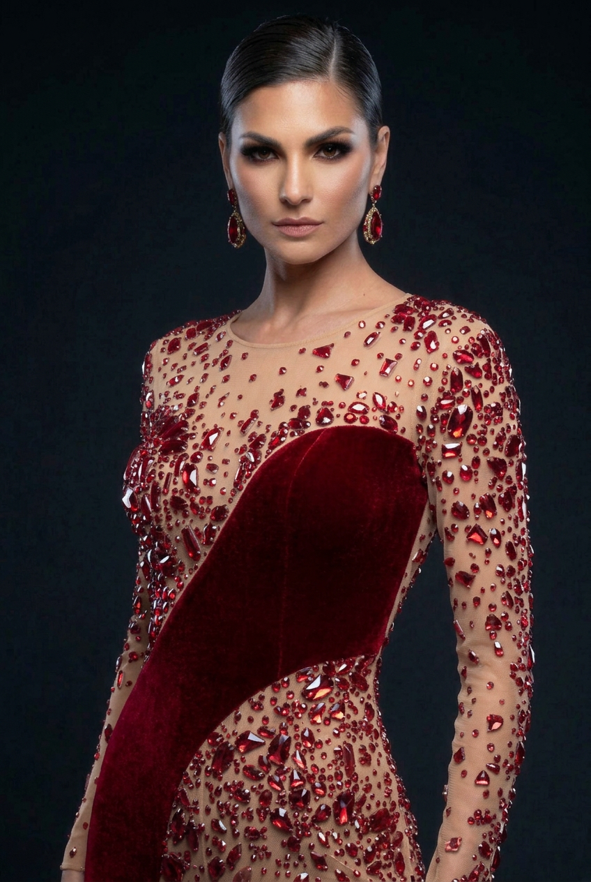 Red Crystal Jumpsuit - Close Up