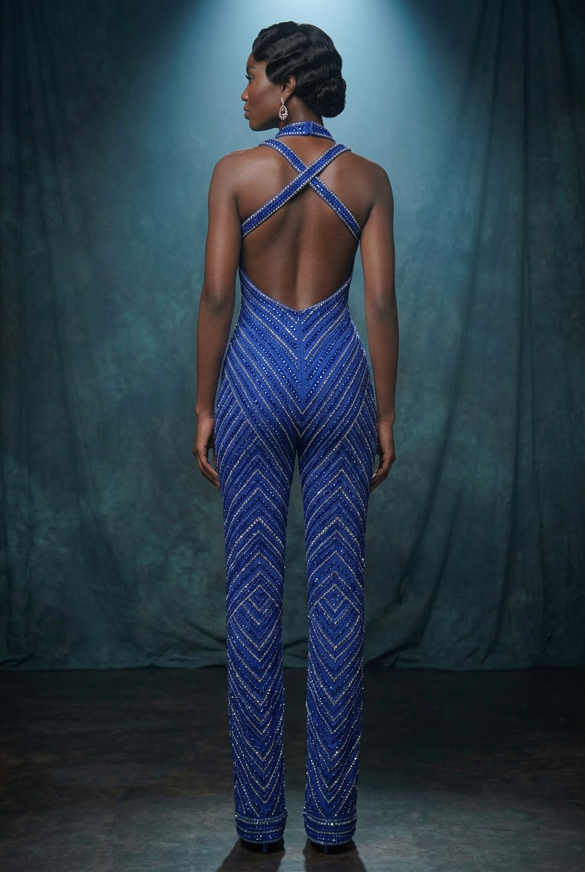 Royal Blue Crystal Jumpsuit - Original Model Back
