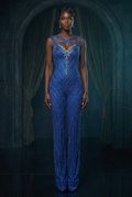 Royal Blue Crystal Jumpsuit - Original Model Front