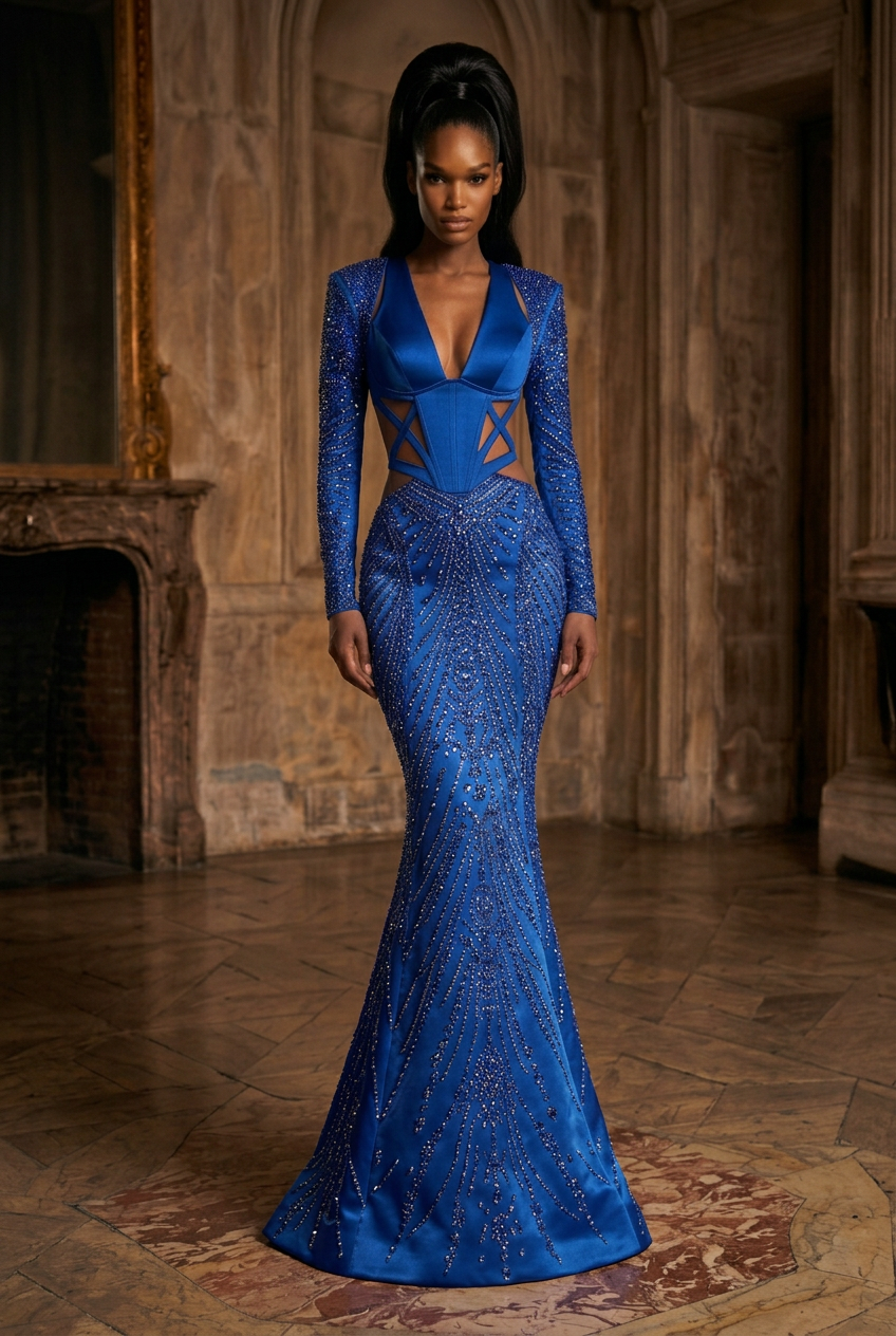 Royal Blue Gown - High Ponytail Front