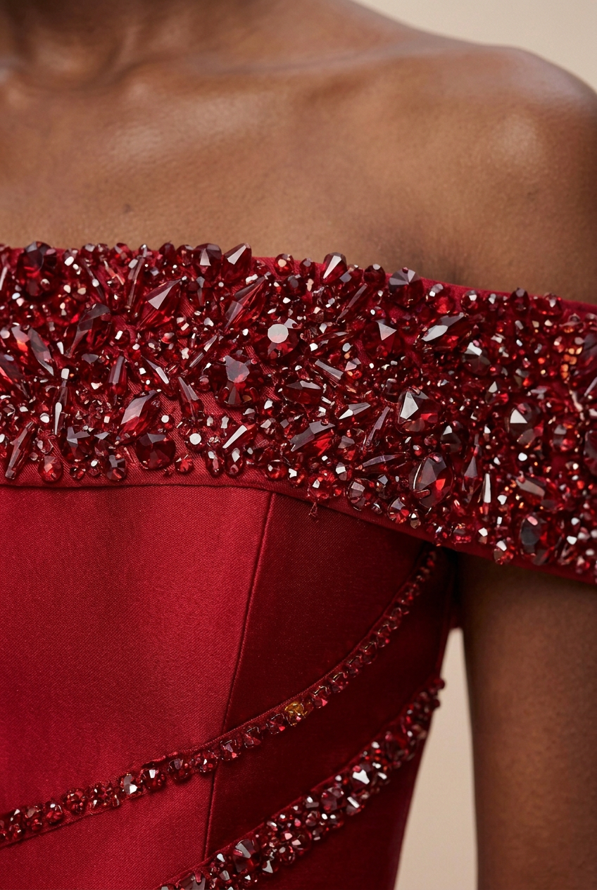 Ruby Red Jumpsuit - Crystal Close Up