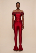 Ruby Red Jumpsuit - Slim Flare Tailored